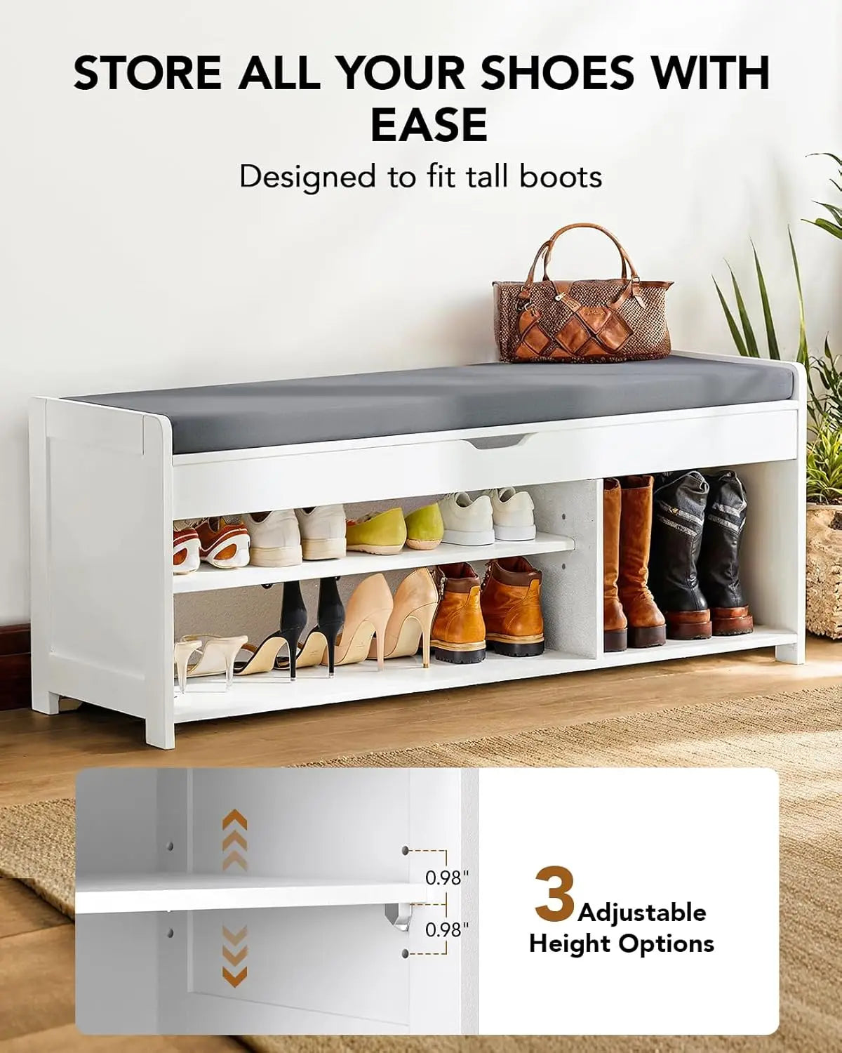 Shoe Storage Bench With Cushioned Seat And Lift Top by S And B Enterprise