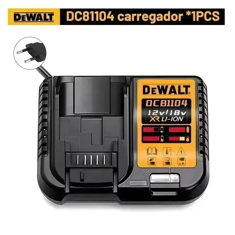 DeWalt 20V 6Ah XR Li-Ion battery in charging cradle with yellow label