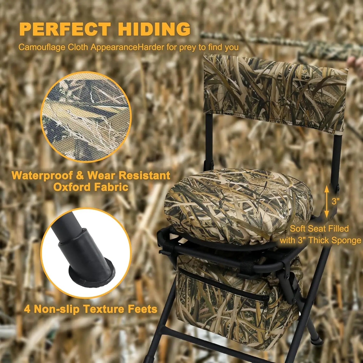 360 Degree Swivel Hunting Chair For Ground Blinds Folding Seat