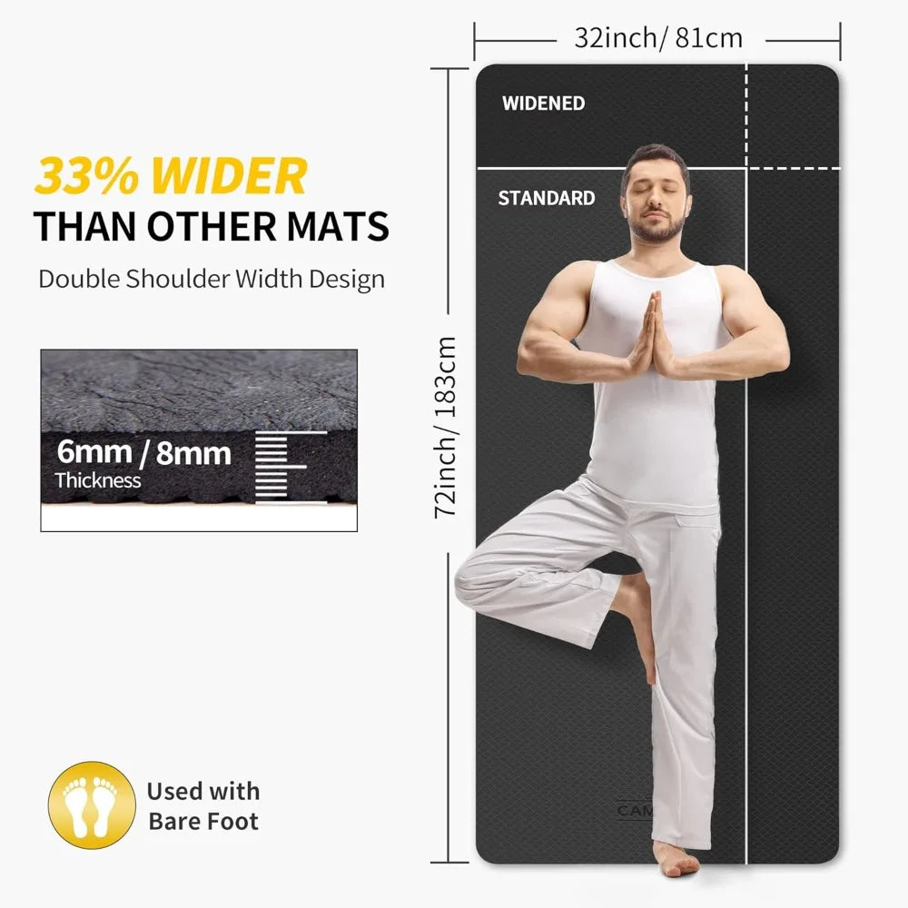 CAMBIVO extra-wide yoga mat, black TPE non-slip workout mat (72x32 in), by S And B Enterprise