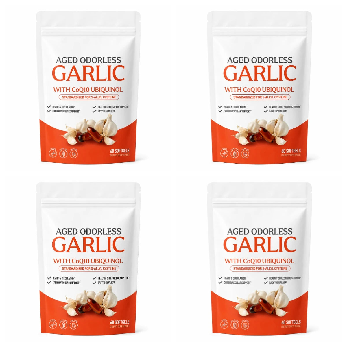 Odorless Aged Garlic Extract Softgels, 600mg AGE with 50mg CoQ10 Ubiquinol, Standardized S-Allyl Cysteine, Lifestyle, 60 Count