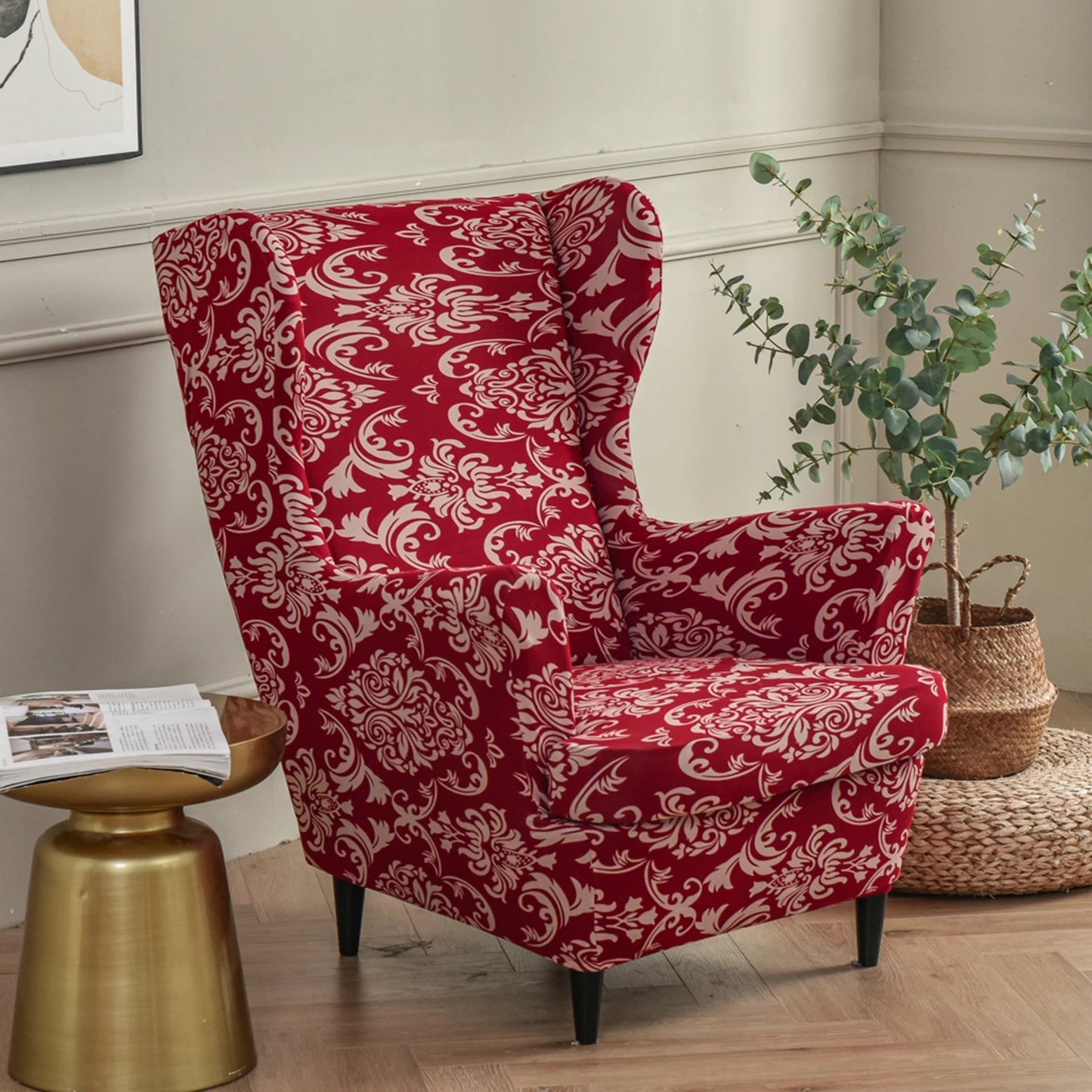 Printed Wing Chair Cover Wingback Stretch Spandex Armchair Covers Nordic Removable Relax Sofa Slipcovers With Seat Cushion Cover by S And B Enterprise