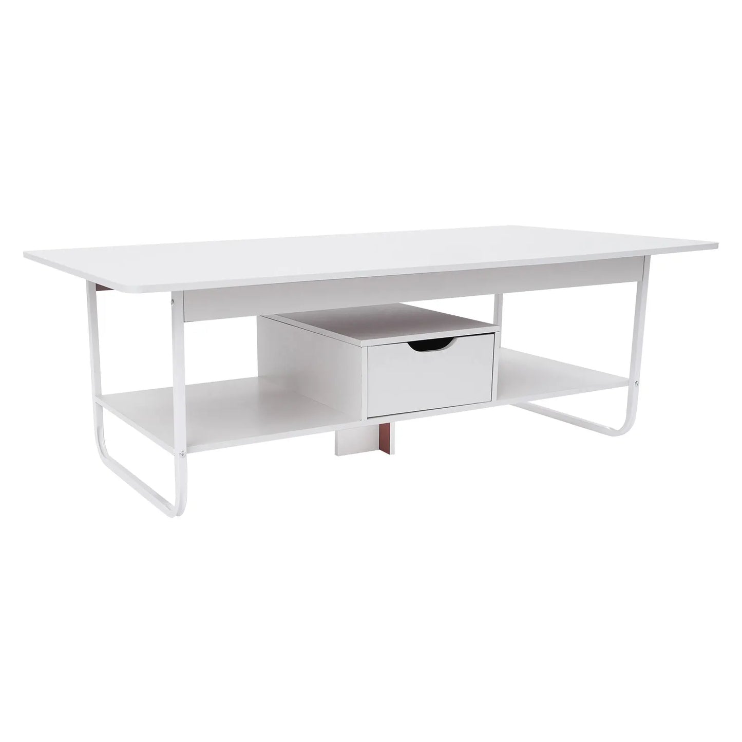 Modern white coffee table with two-tier shelf and central drawer by S And B Enterprise