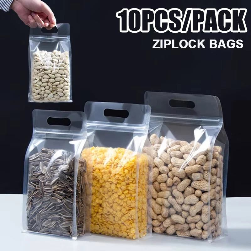 Transparent Stand Up Pouch Bags Ziplock Reusable Food Storage
