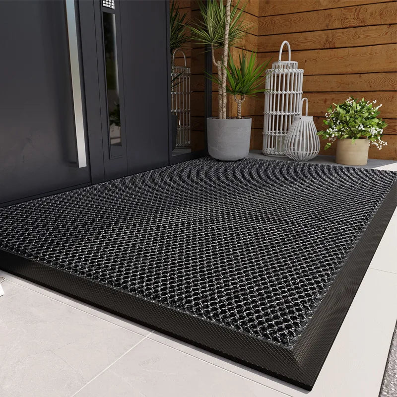 Door mat, black resilient carpet for outdoor entrance, non-slip, high elasticity front doormat