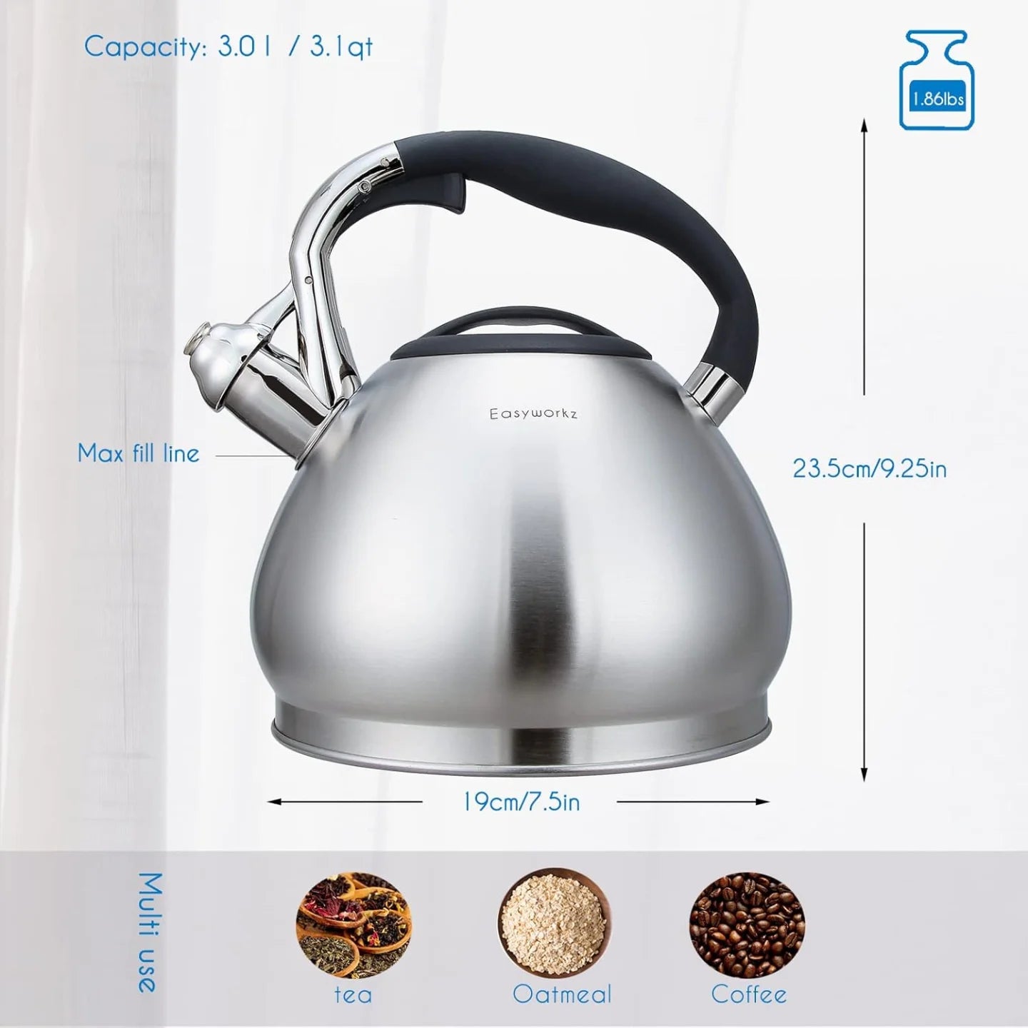 Easyworkz Whistling Tea Kettle Stainless Steel Induction Ready