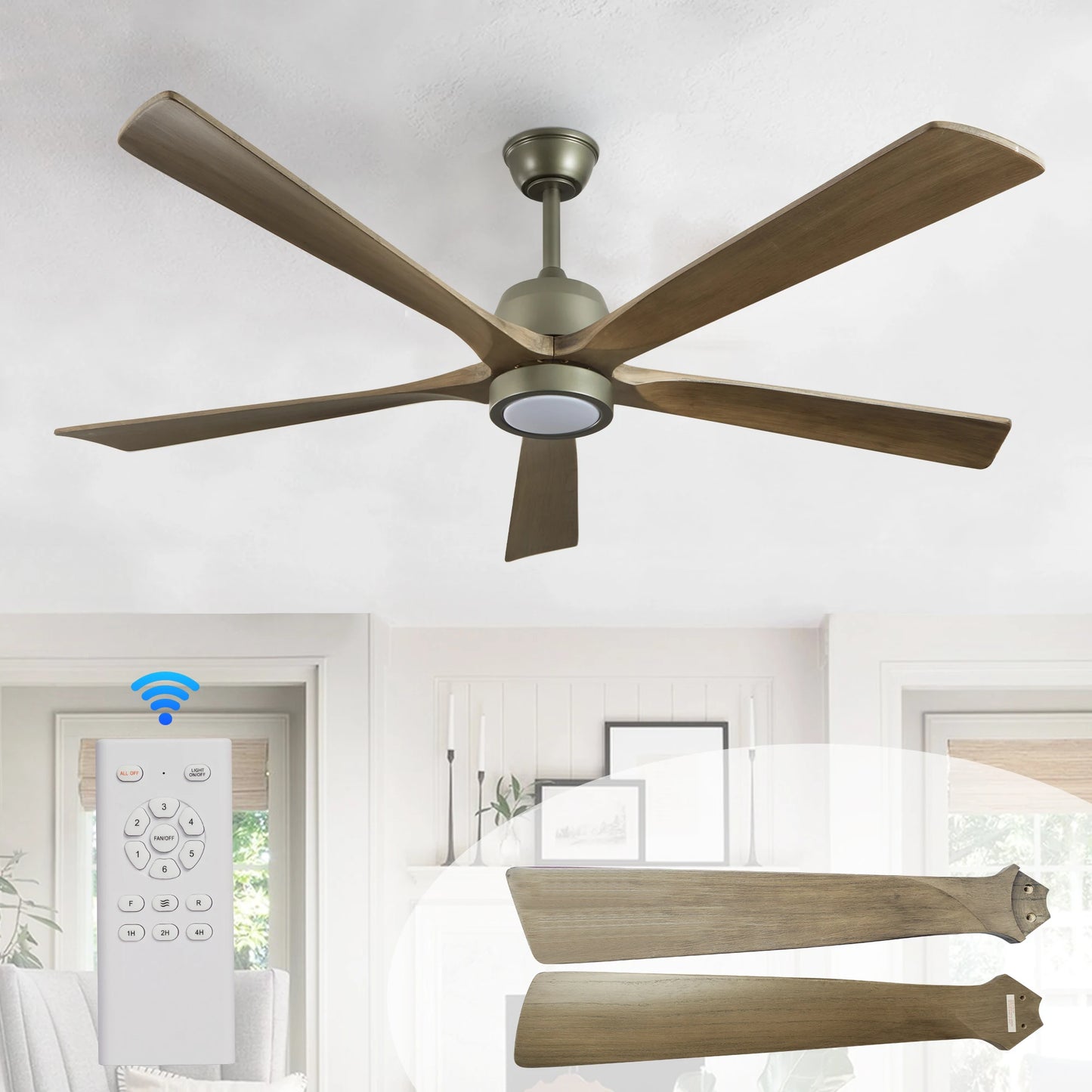 ARLGSITE Modern Wood Grain Ceiling Fan With Light Remote