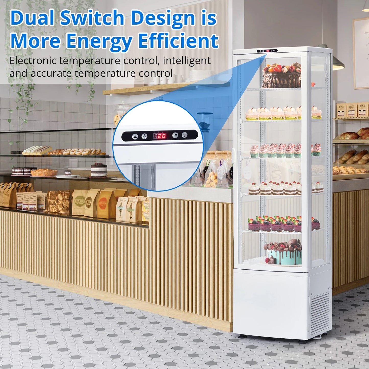 Acekool Commercial Pastry Display Case With Interior LED Lighting