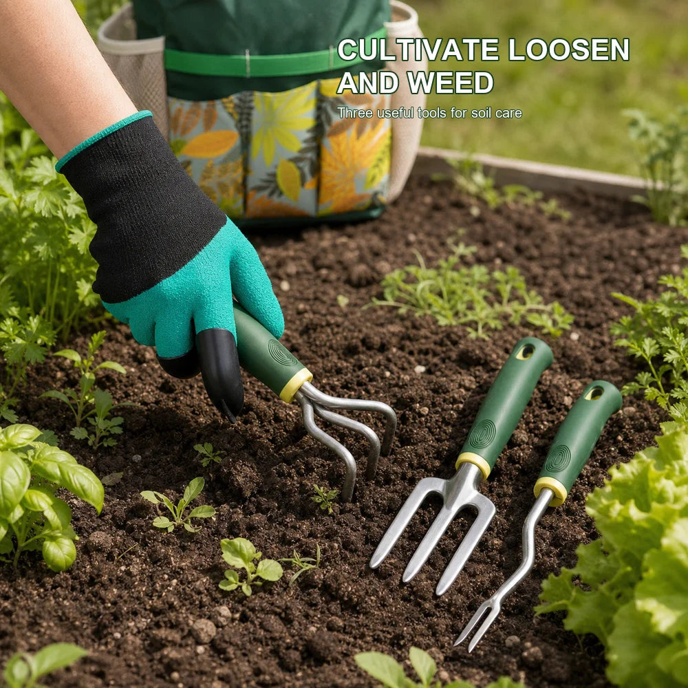 16-Piece Garden Tool Set by S And B Enterprise with aluminum hand tools and green handles