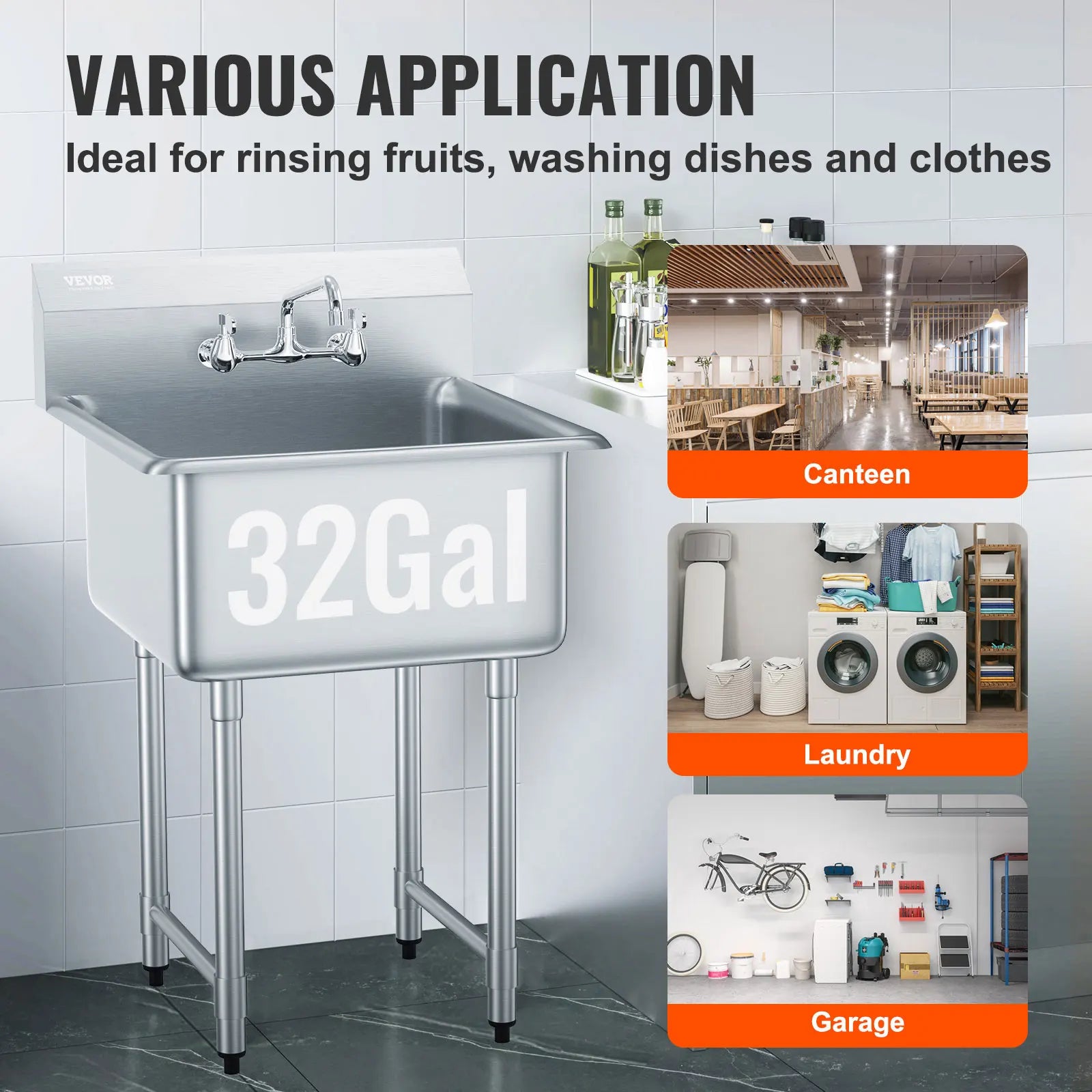SucceBuy Stainless Steel Kitchen Prep & Utility Sink 1 Compartment Restaurant Commercial Steel Sink w/Faucet for Restaurant Home by S And B Enterprise