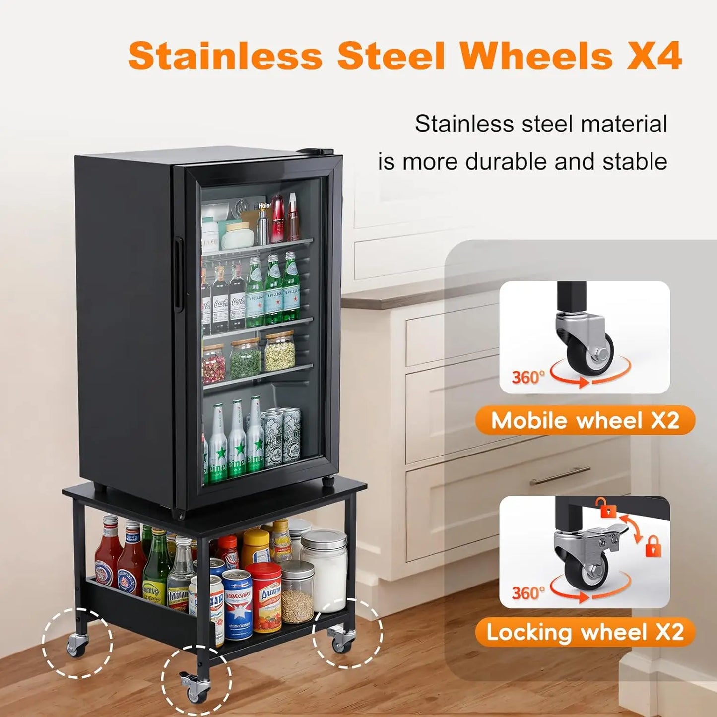 Mini Fridge Stand With Wheels 2 Tier Cabinet 350 Lb Capacity