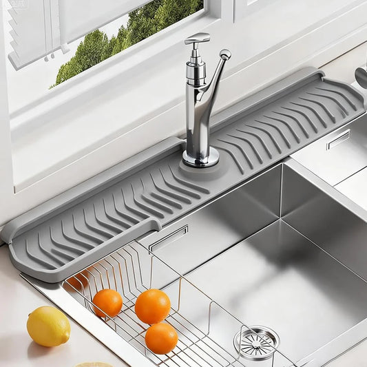 Grey silicone faucet guard and draining mat for kitchen sink, 76cm, S And B Enterprise