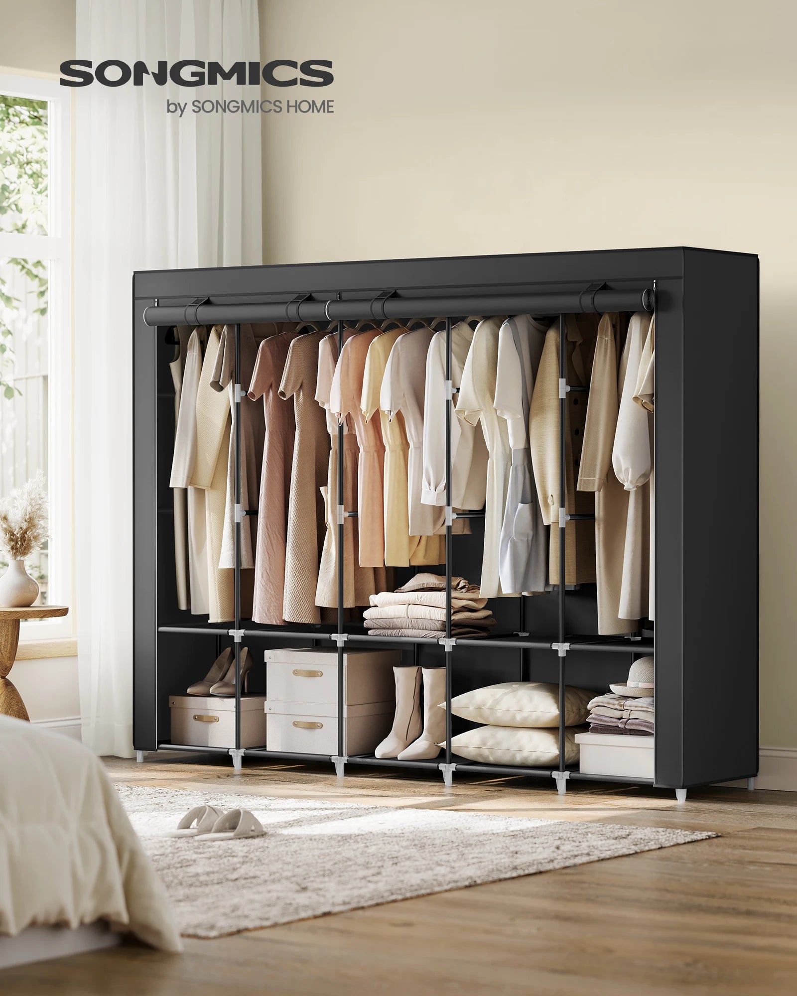 SONGMICS Portable Closet Organizer With Cover 5 Hanging Rods And Shelves by S And B Enterprise