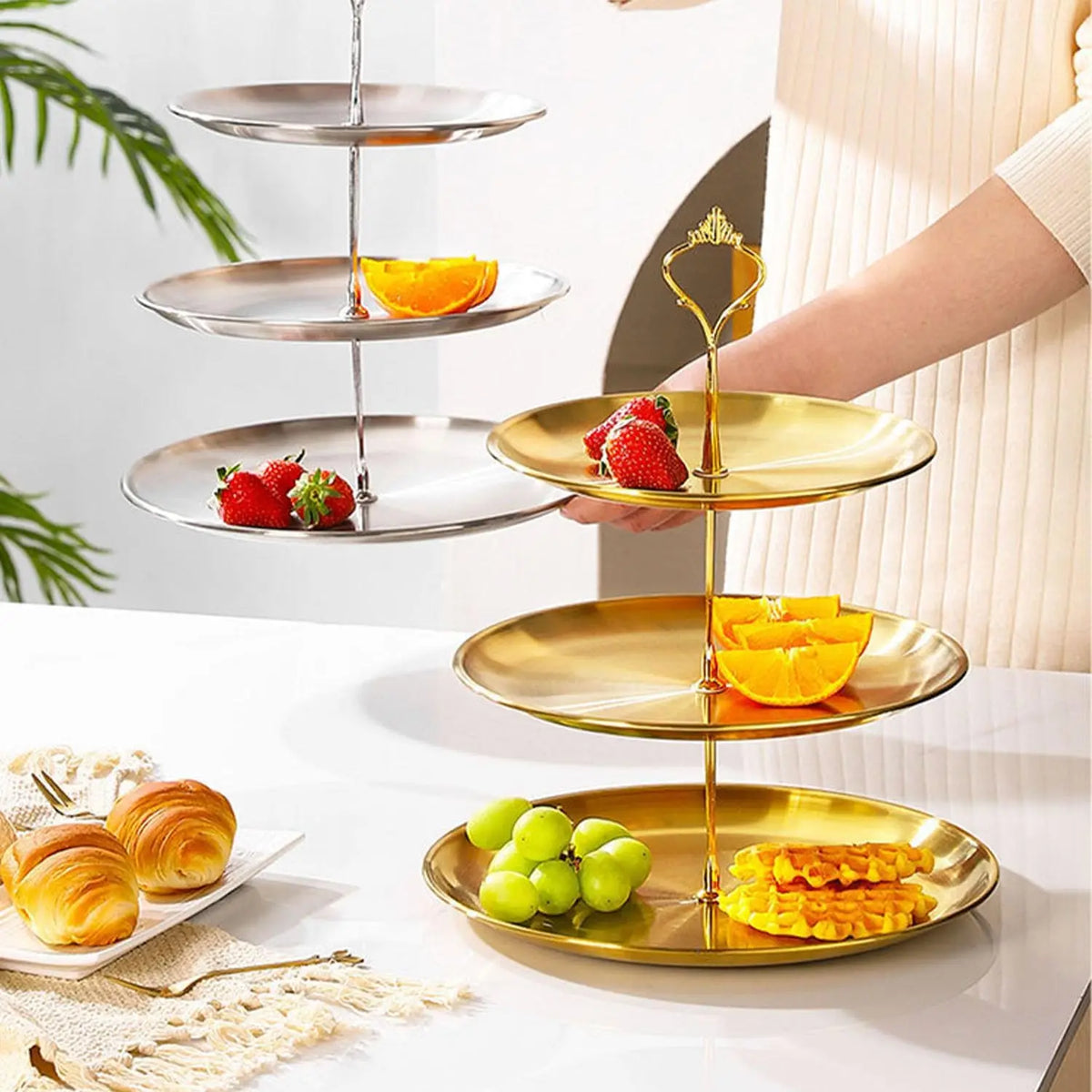 3 Tier Dessert Stand with Gift Box, Ready-to-Gift Stainless Steel Food Tray for Holidays, Buffet Serving Platter for Home Kitchen and Restaurant Use