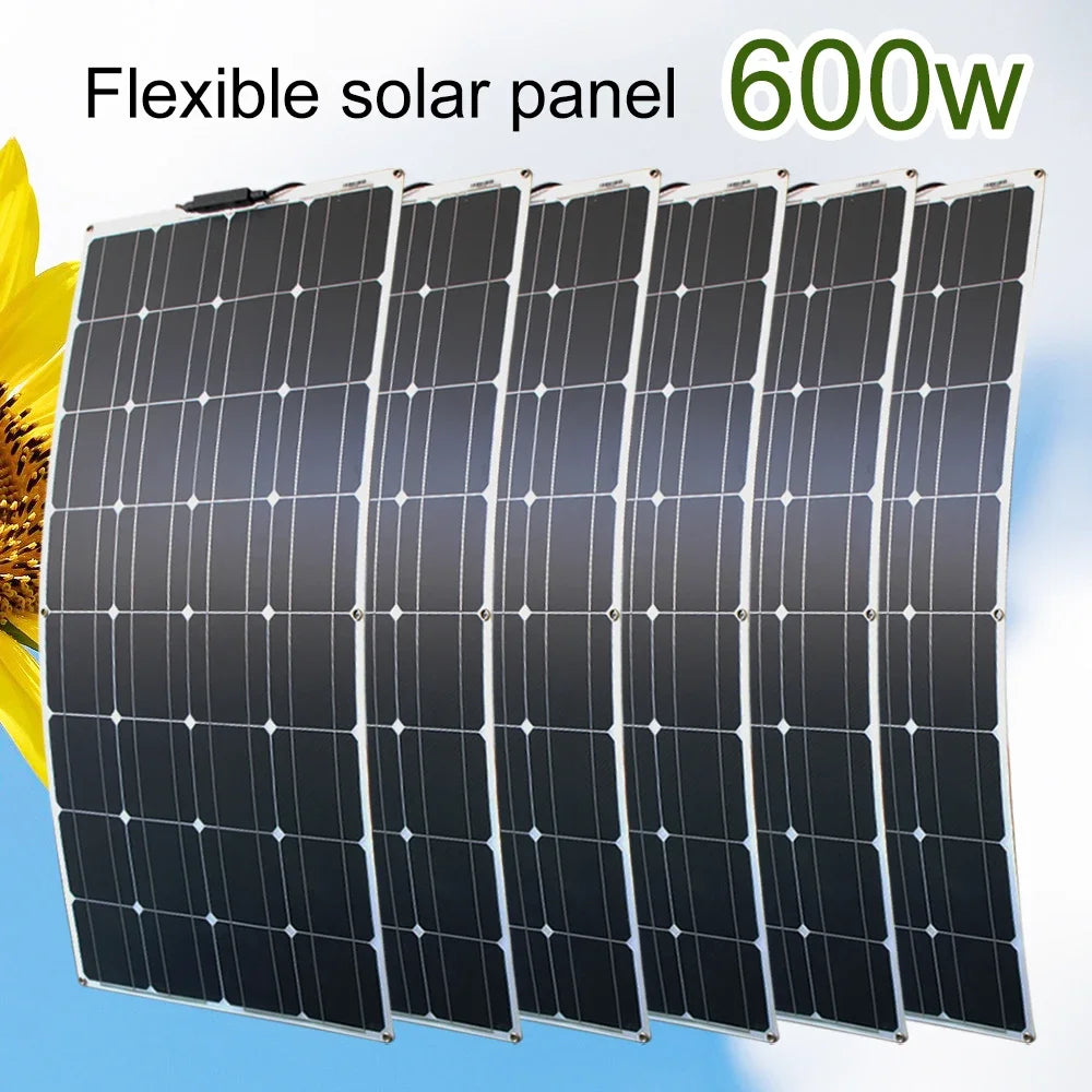 ASUNERGE 12V flexible solar panel set with 5 monocrystalline panels