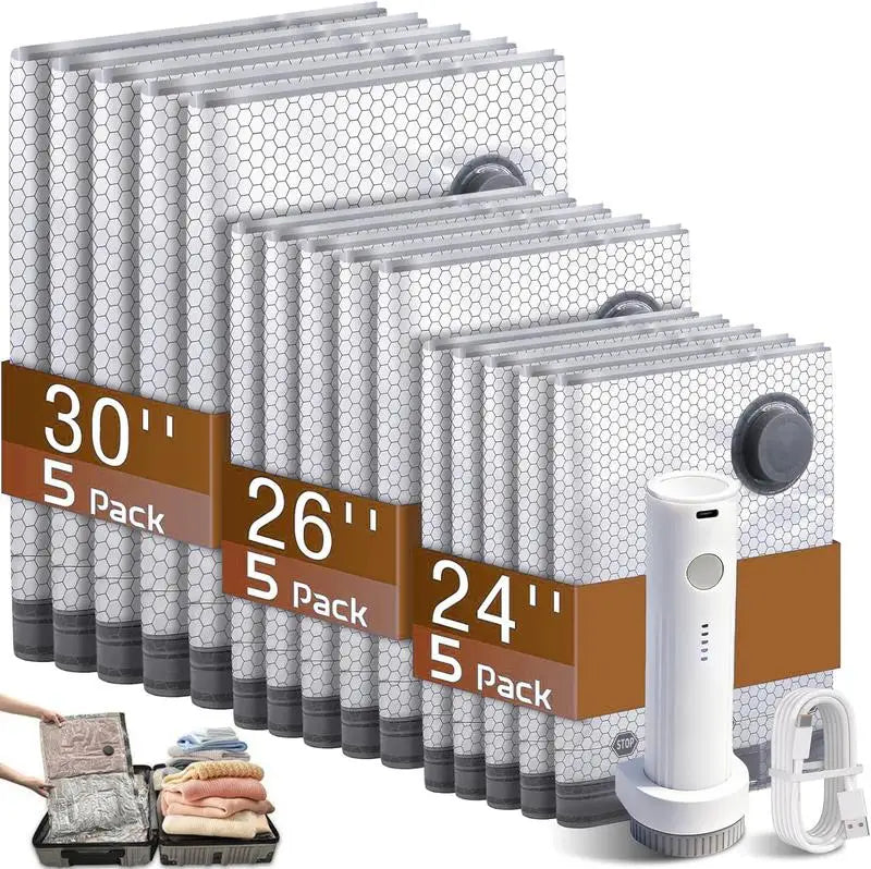 Vacuum Storage Bags with Electric Pump, Space-Saving Compression Pouches, Portable Mini Cordless Vacuum Sealer, Ultra-Compact Lightweight Travel Organizer by S And B Enterprise