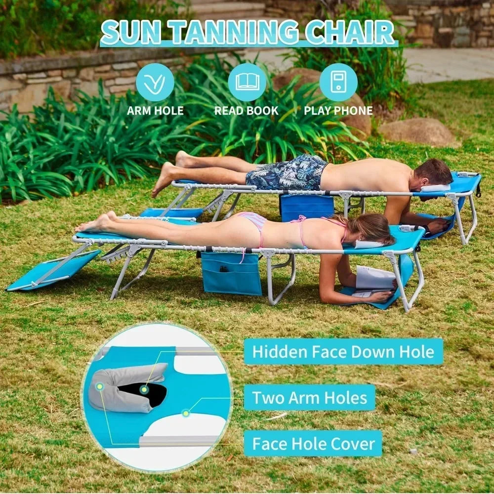 Three In One Tanning Chair With Face Hole Canopy Heavy Duty Folding Lounger