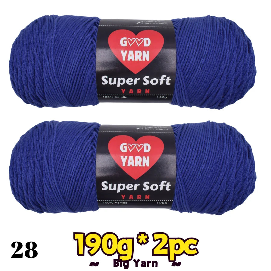 Super Soft velvet yarn by Good Yarn, two 190g blue acrylic balls for crochet and knitting
