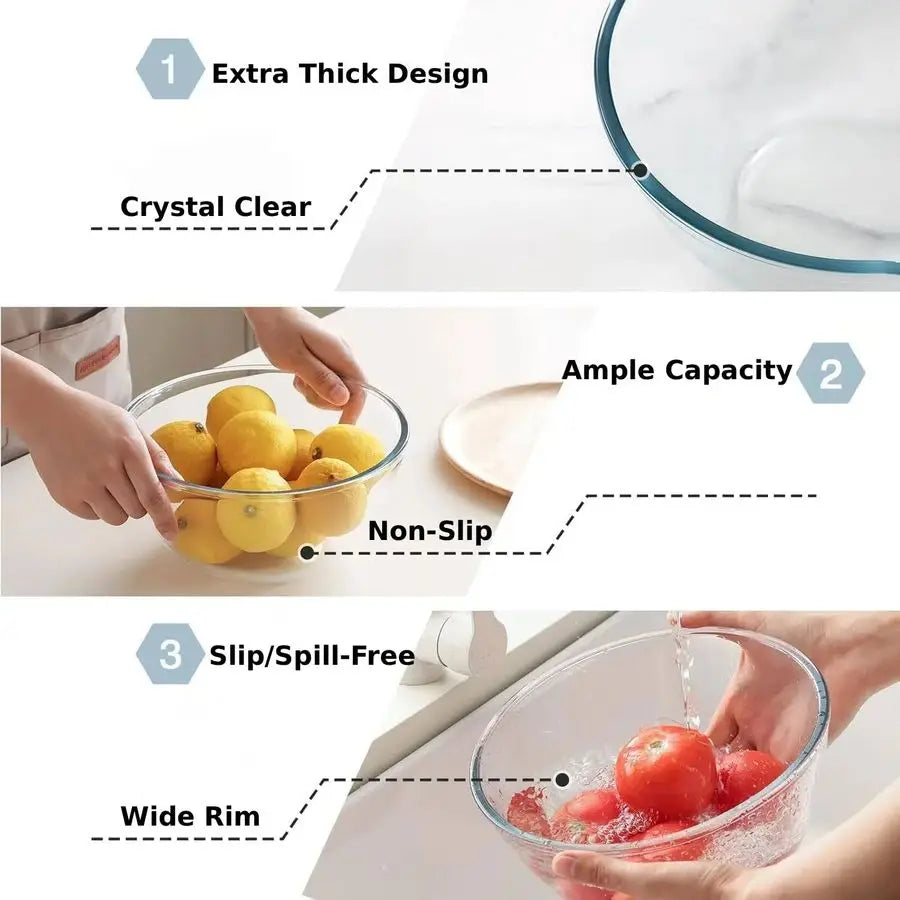 Glass Mixing Bowls Set Borosilicate For Cooking And Prep