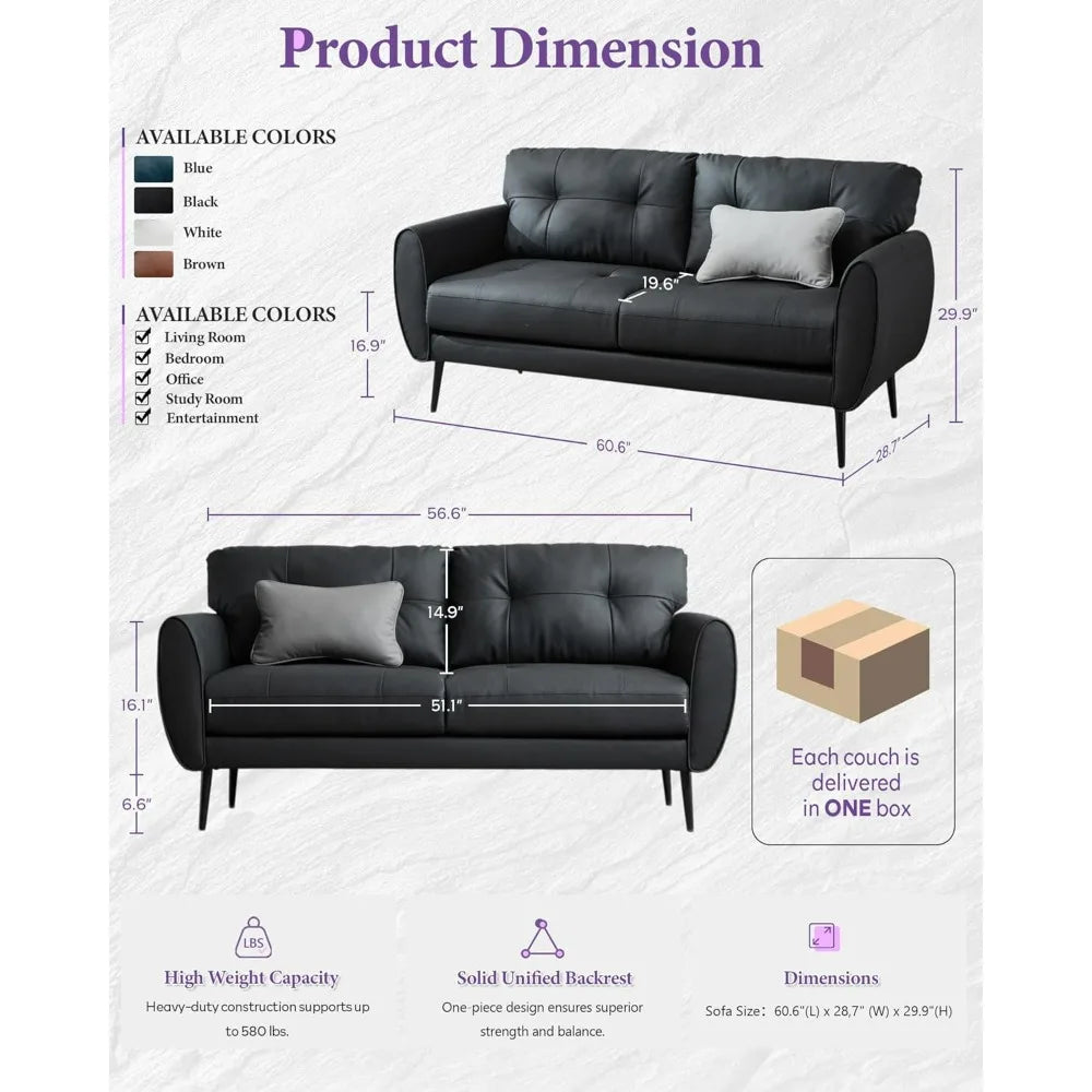 Tyboatle Faux Leather Loveseat Mid Century Modern Tufted Sofa by S And B Enterprise