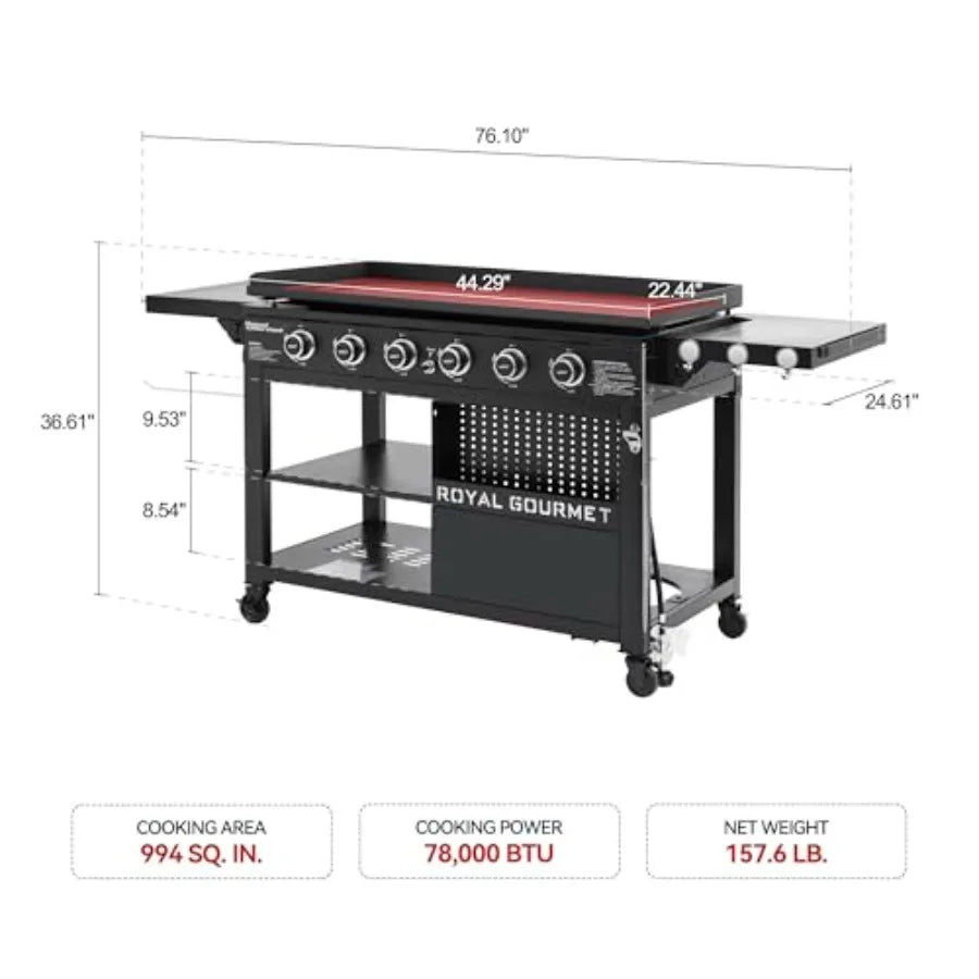 Propane Gas Griddle With Folding Side Tables 6 Burners Outdoor