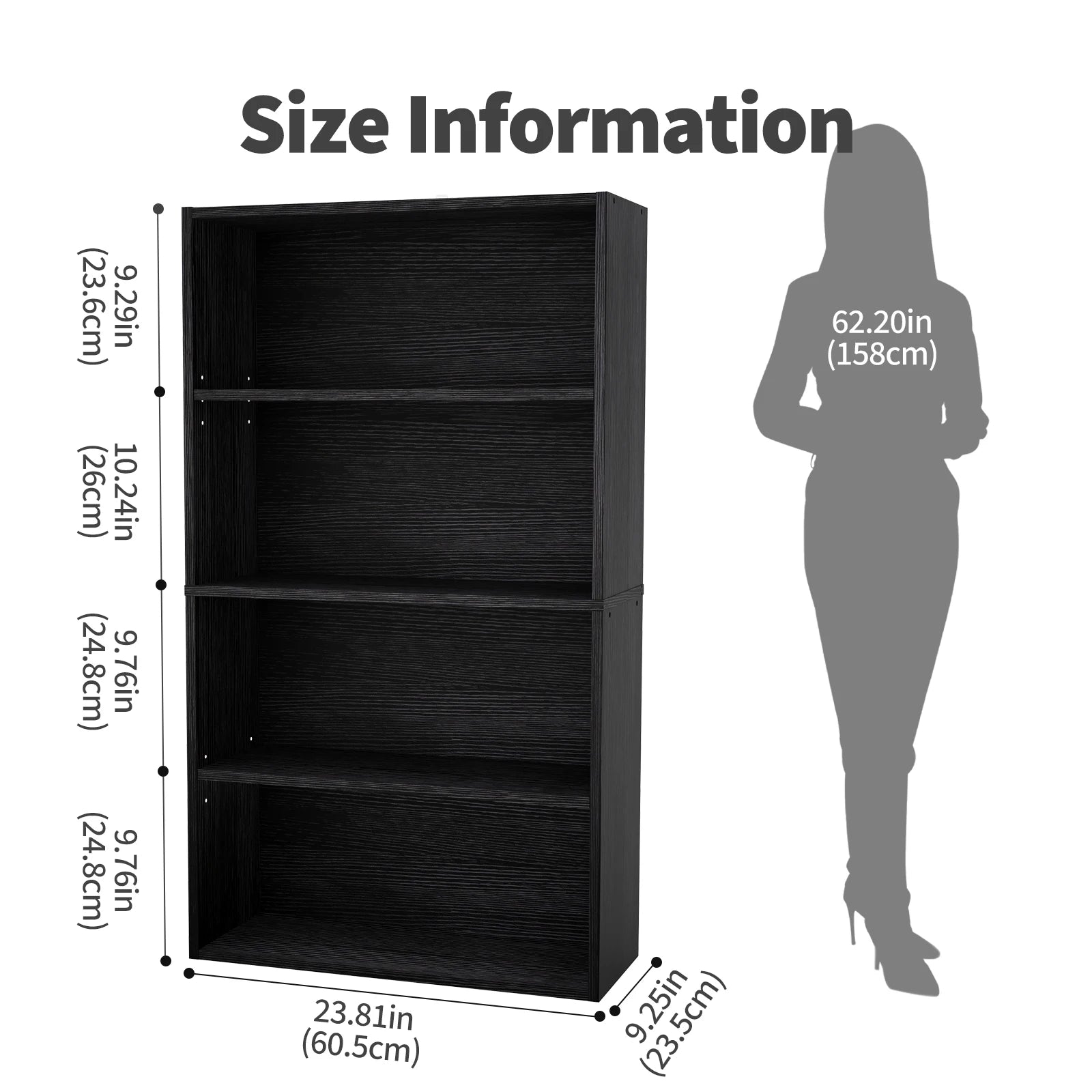 JHK Four Tier Wooden Floor Standing Open Bookshelf For Living Room Home Office by S And B Enterprise