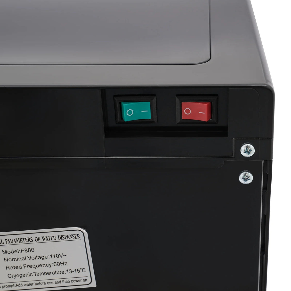 Water dispenser by S And B Enterprise; bottom-loading, green and red switches on black body