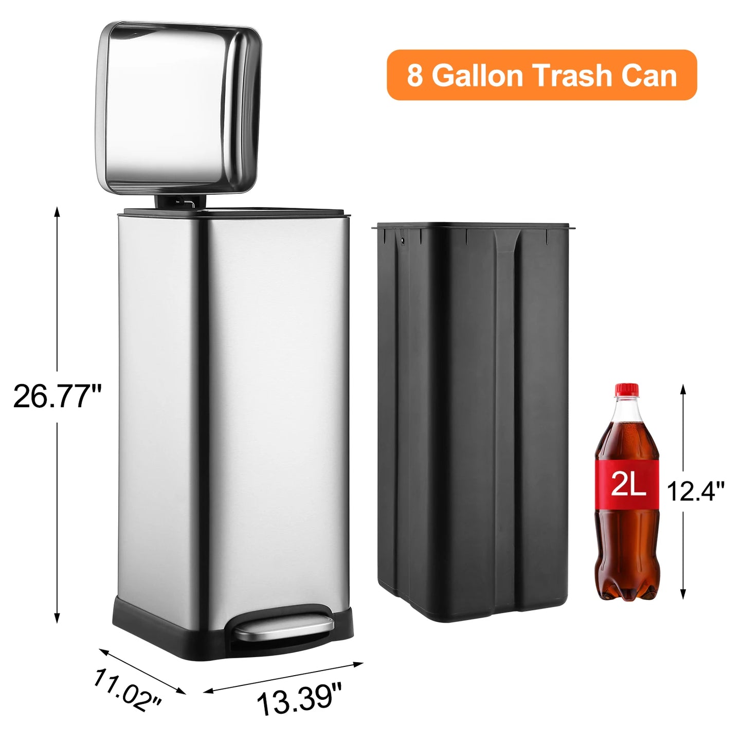 HiMISS Fingerprint Resistant Step Trash Can With Soft Close Lid