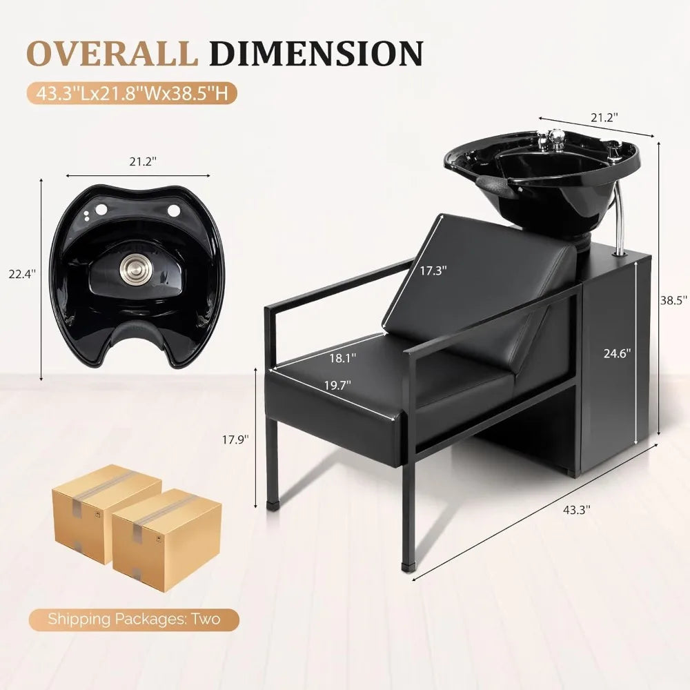 Salon Shampoo Bowl And Chair With Tilting Sink Cabinet