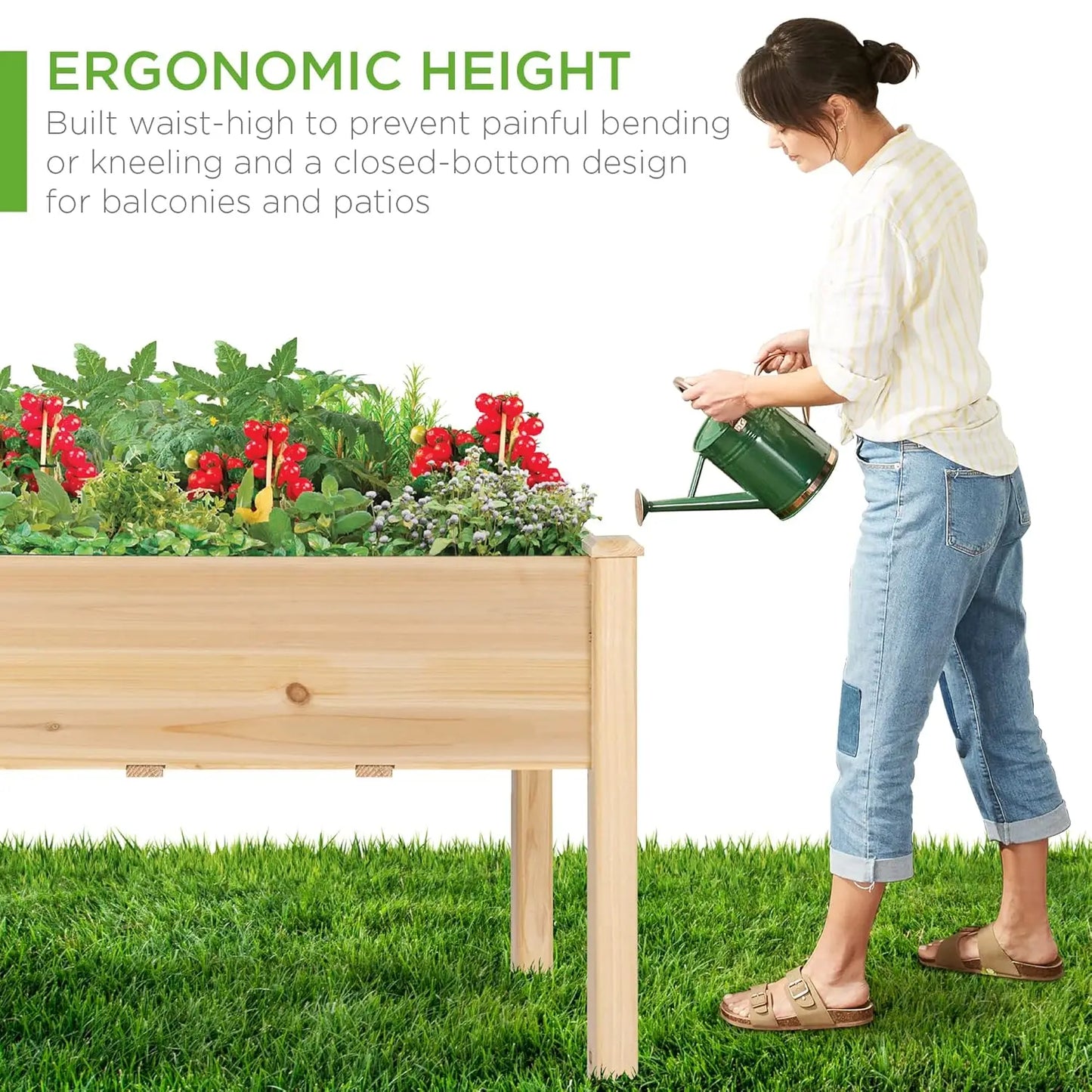Elevated wooden planter box with bed liner by S And B Enterprise; natural wood, 48x24x30, 200lb capacity for backyard patios