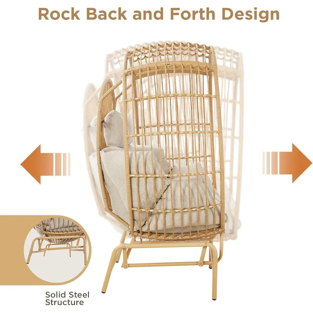 Two-Person Wicker Glider Chair With Cushions For Outdoor Patio Garden