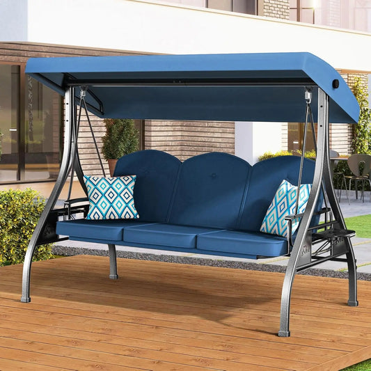 HUANZHUANG 3 Seat Outdoor Patio Swing With Canopy Stand 800lbs by S And B Enterprise