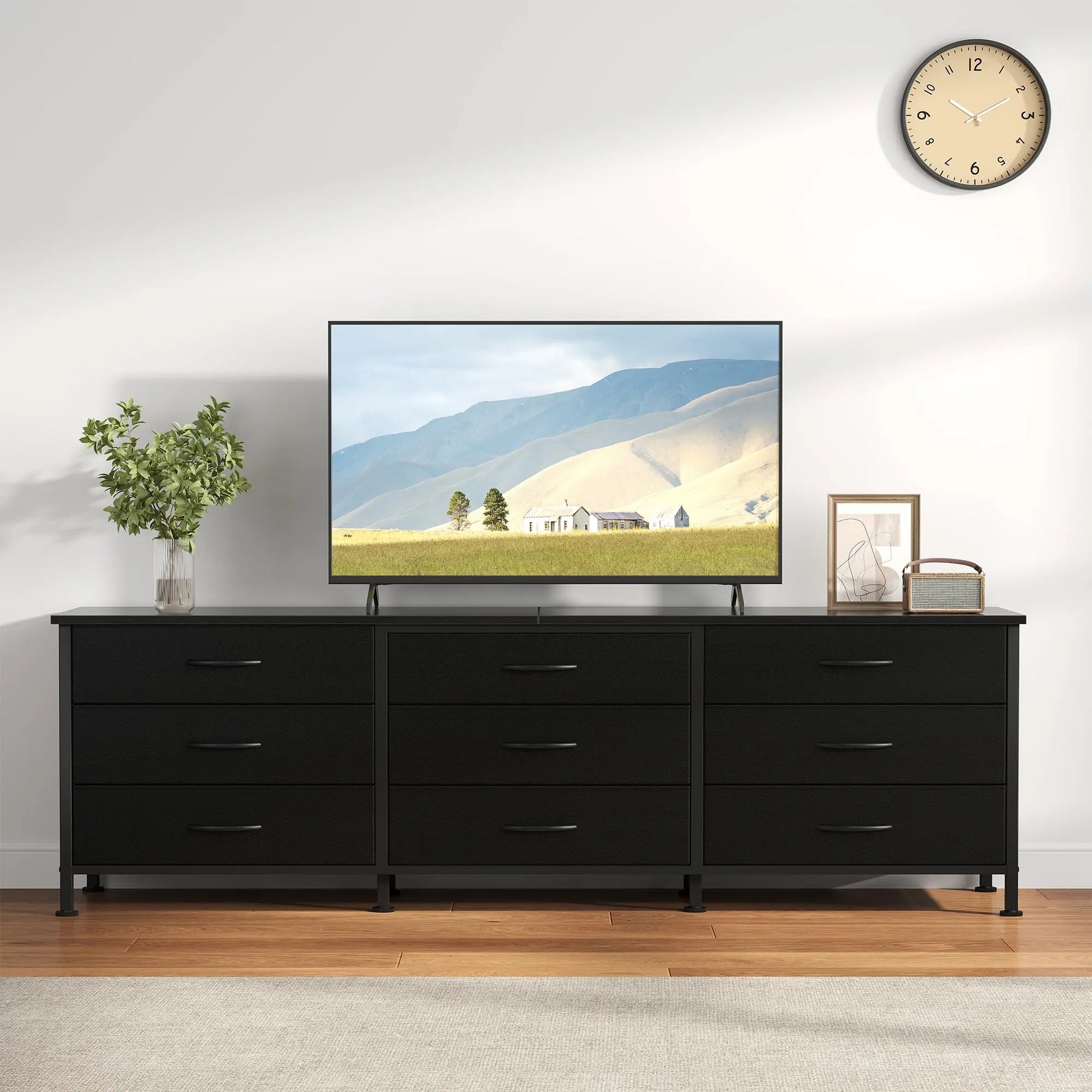 JHK Cabinet For Living Room With 9 Fabric Drawers Long Entertainment Center Up to 75 Inch TV Storage Display Of Furniture by S And B Enterprise