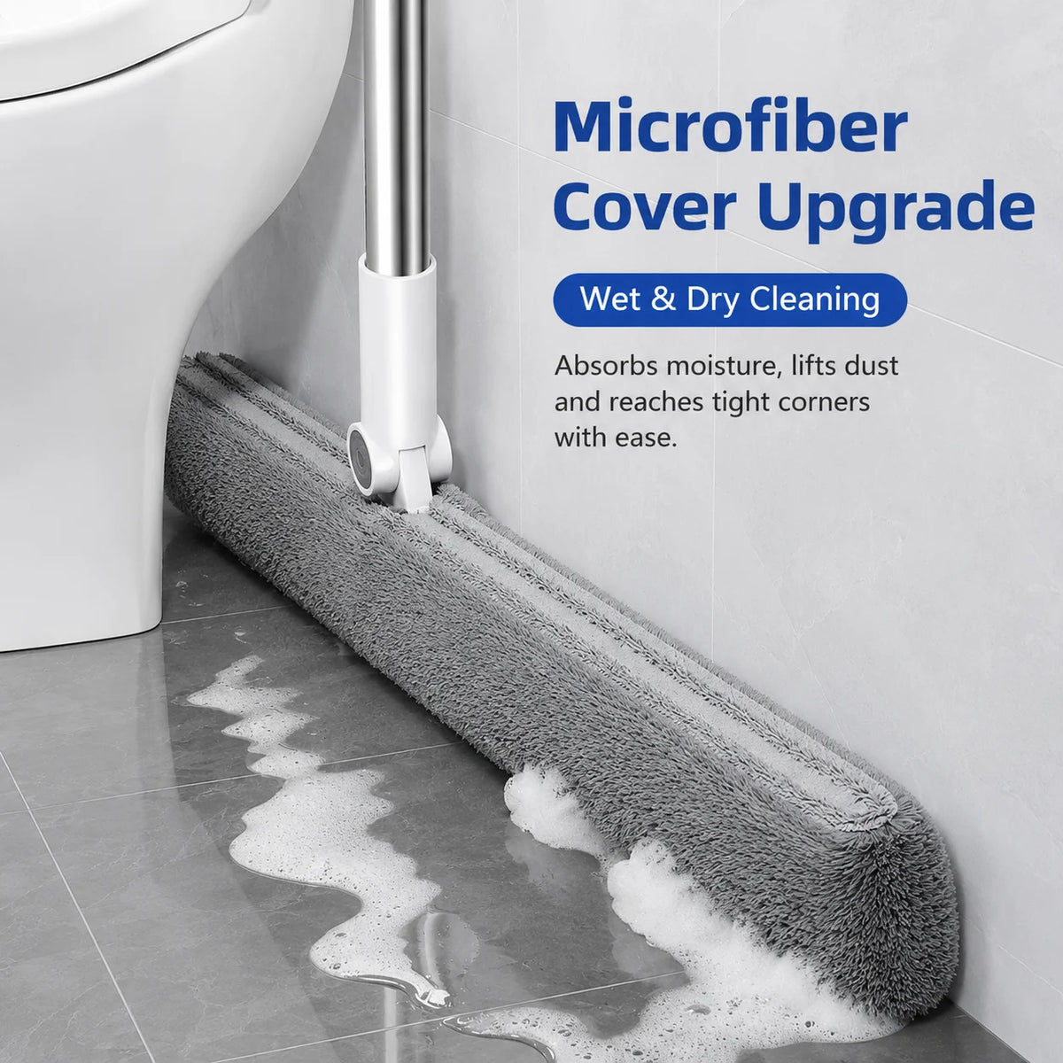 Joybos 2-Pack Floor Squeegee Cleaning Set with microfiber roller and adjustable white and gray handle