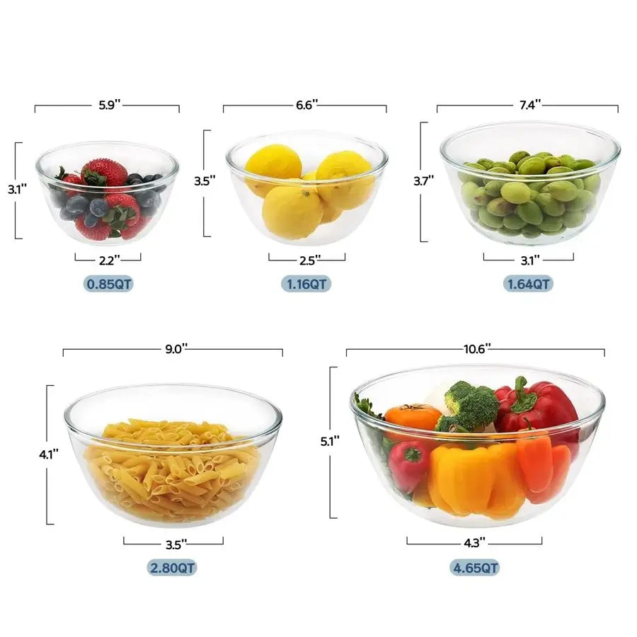 Glass Mixing Bowls Set Borosilicate For Cooking And Prep
