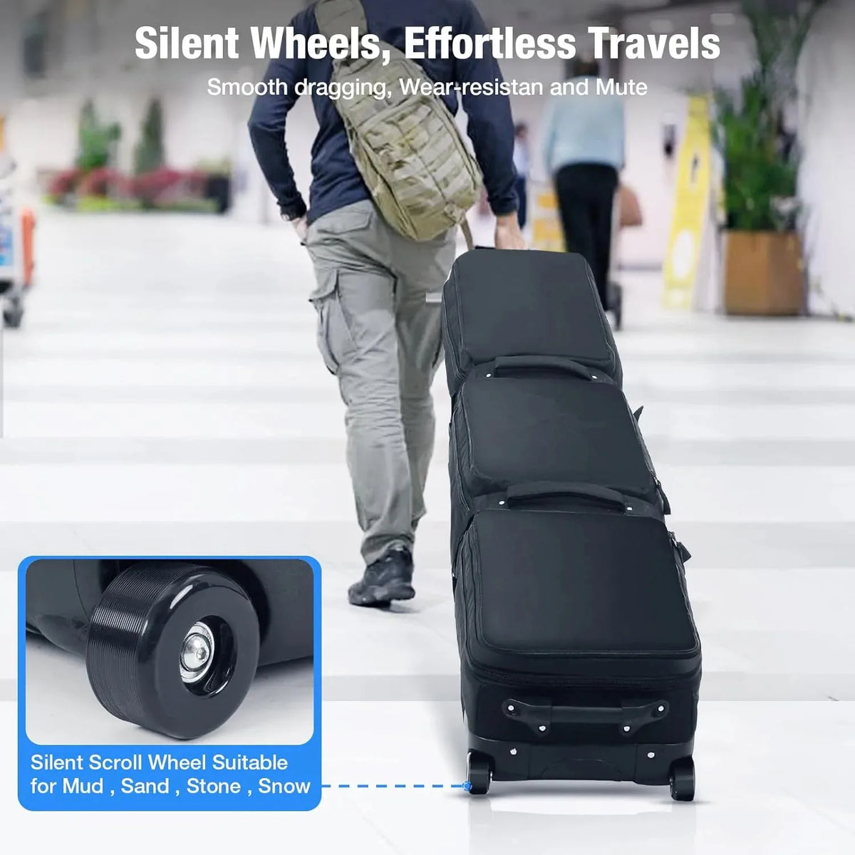 600D Fully Padded Snowboard Bag by S And B Enterprise with wheels; waterproof, black travel bag.
