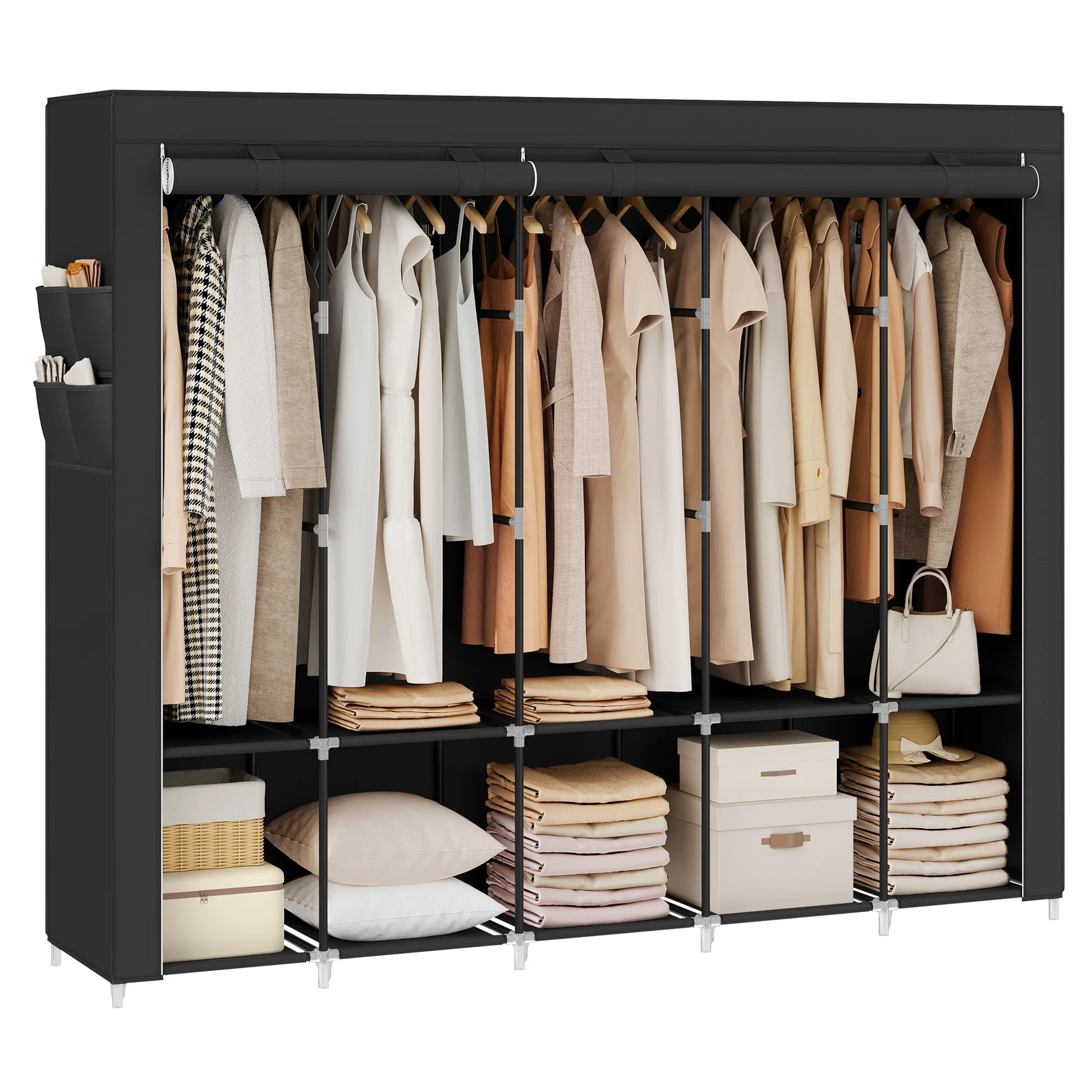 SONGMICS Portable Closet Organizer With Cover 5 Hanging Rods And Shelves by S And B Enterprise