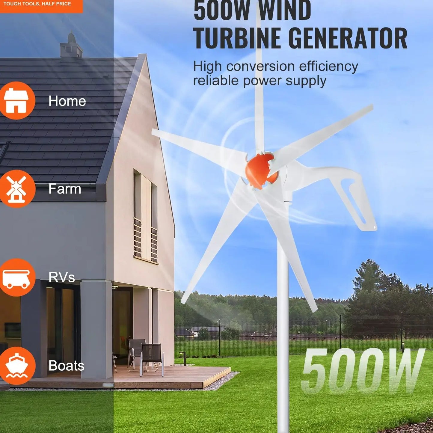 SucceBuy Wind Turbine Generator 12V 500W 800W With MPPT Controller