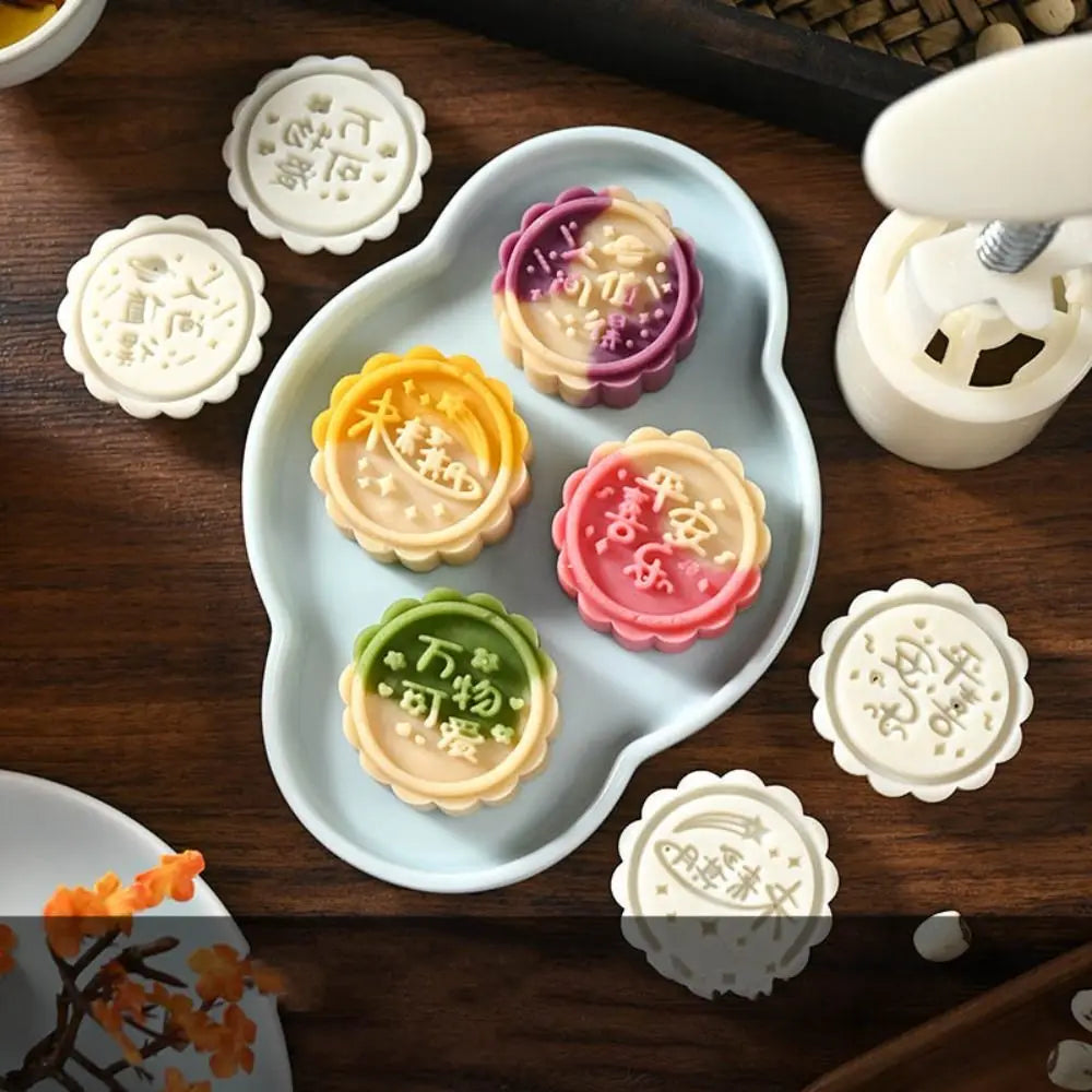 Mid Autumn Festival Round Mooncake Mold 50g DIY Hand Press Mold Fondant Cake Decoration Tools Flower Shape Moon Cake Mould by S And B Enterprise