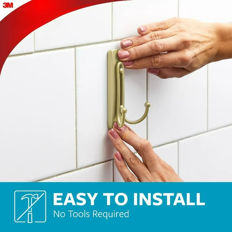 Bath Large Satin Brass Double Hook wall mount for bathroom organization, holds up to 4 lb