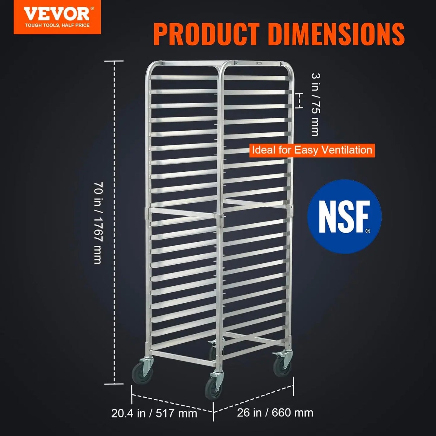 20-Tier Bun Pan Rack For Bakery With Brake Wheels And Aluminum Trolley