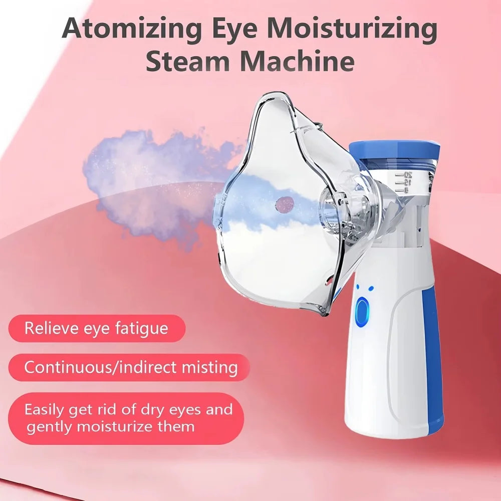 Facial steamer and humidifier 2-in-1 with water tank, white and blue device and clear mask