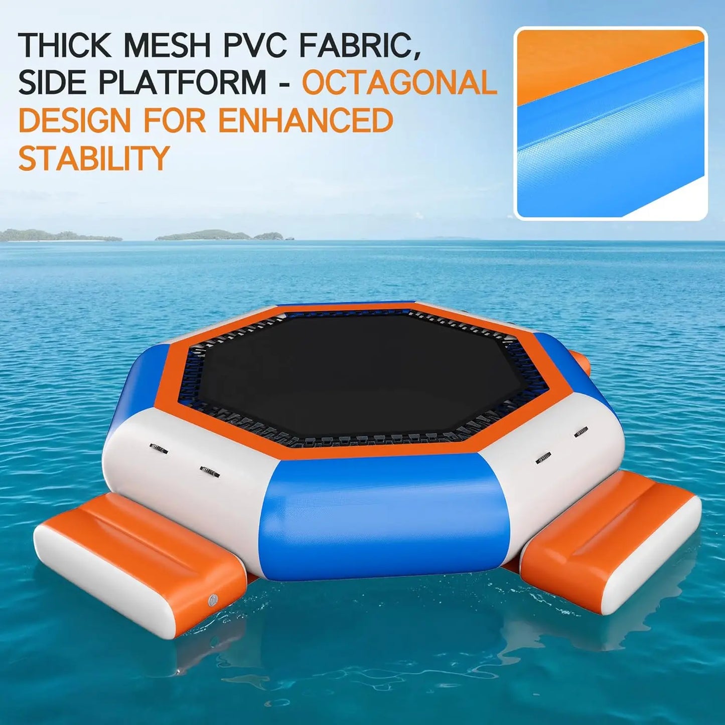 Inflatable Water Trampoline, 15FT with 3 platforms, orange/blue/white PVC by S And B Enterprise