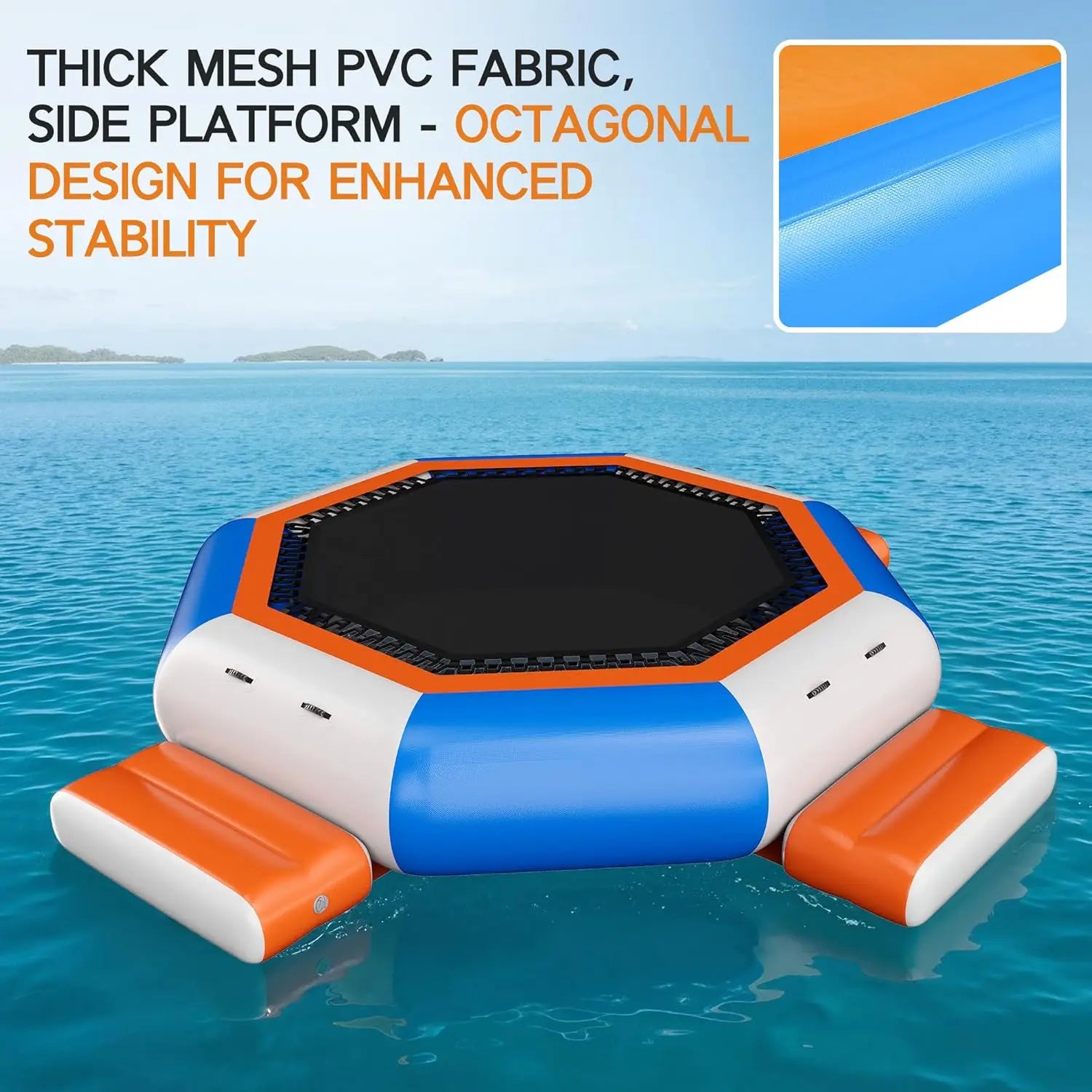 Inflatable Water Trampoline, 15FT with 3 platforms, orange/blue/white PVC by S And B Enterprise