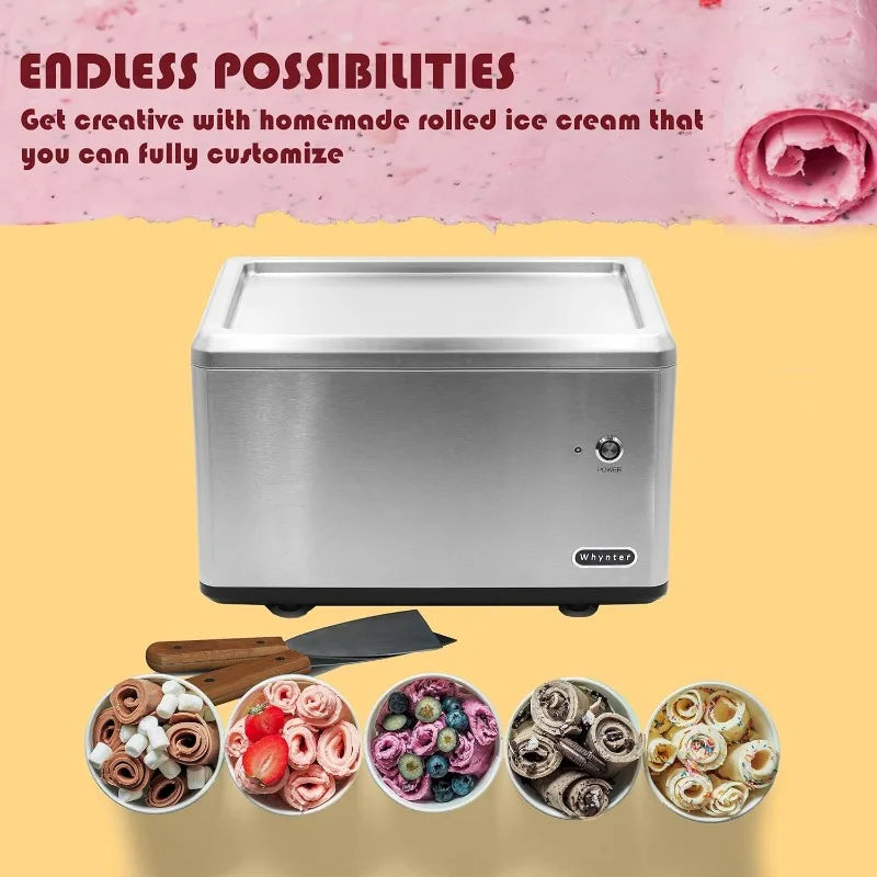 Stainless Steel Rolled Ice Cream Maker With Compressor