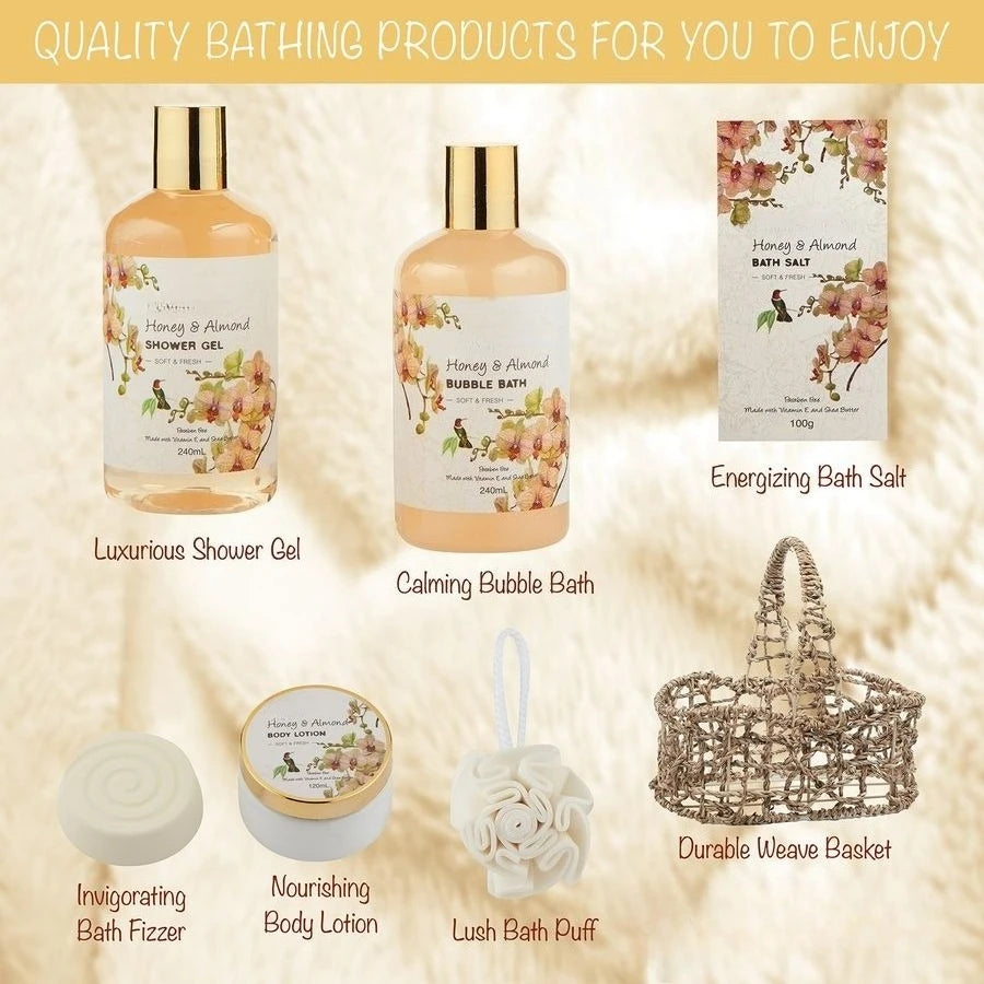 Honey Almond Scent Luxury Bath And Body Set Shower Gel