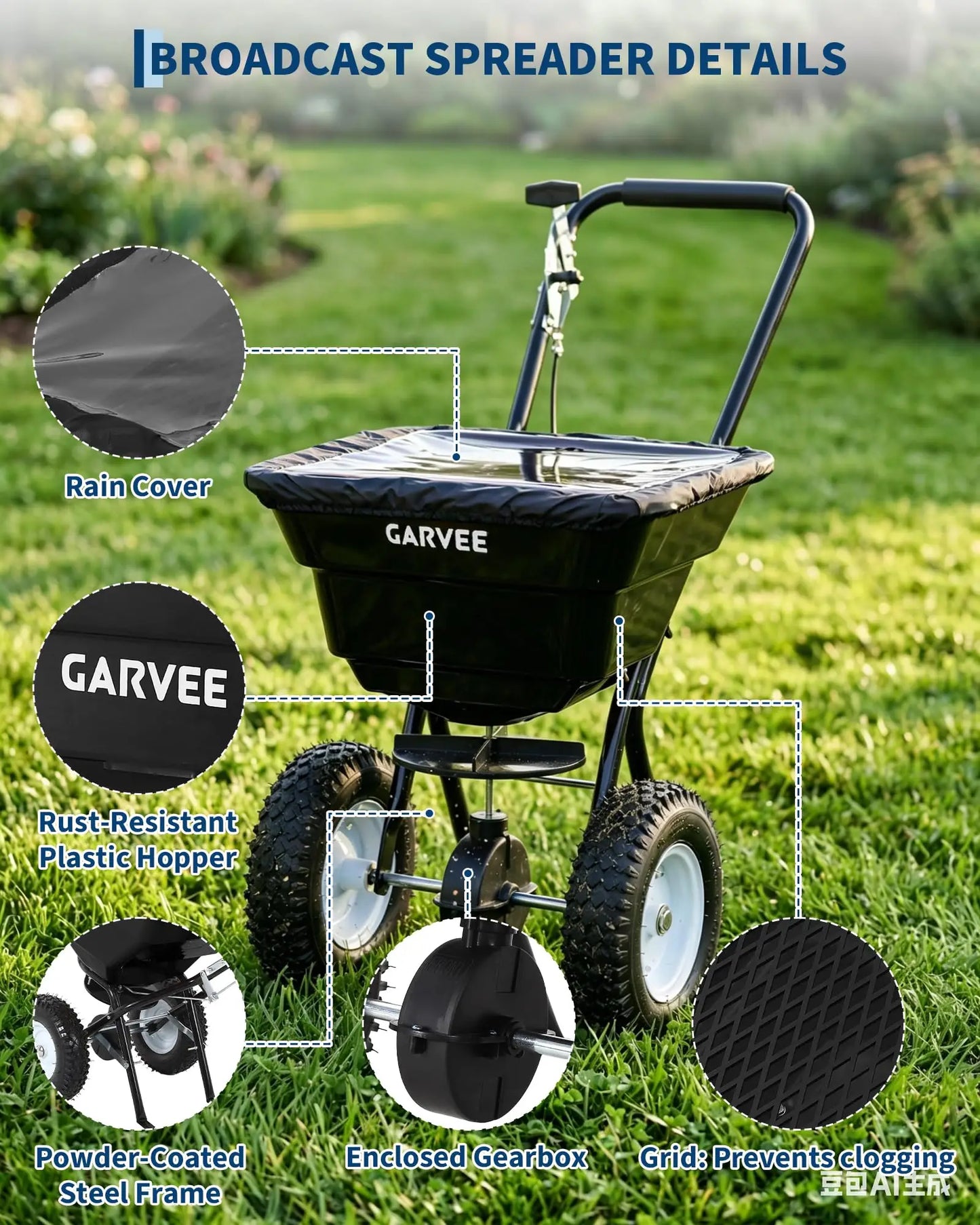 HiMISS Heavy Duty 80Lb Lawn Spreader Walk Behind Broadcast Spreader by S And B Enterprise