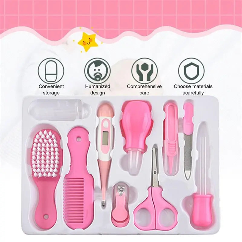10PCS/Set Baby Health Care Kit Kids Nail Hair Health Care Thermometer Grooming Brush Clipper Teether Toothbrush Baby Essentials by S And B Enterprise