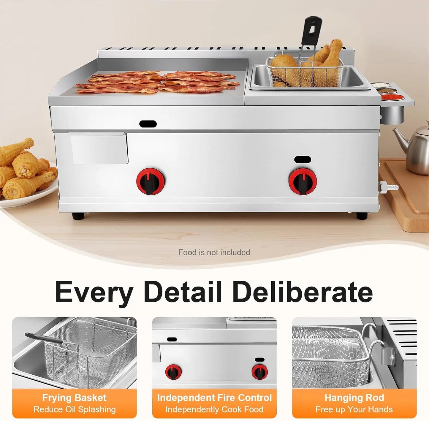Stainless Steel Countertop Deep Fryer And Propane Griddle Combo