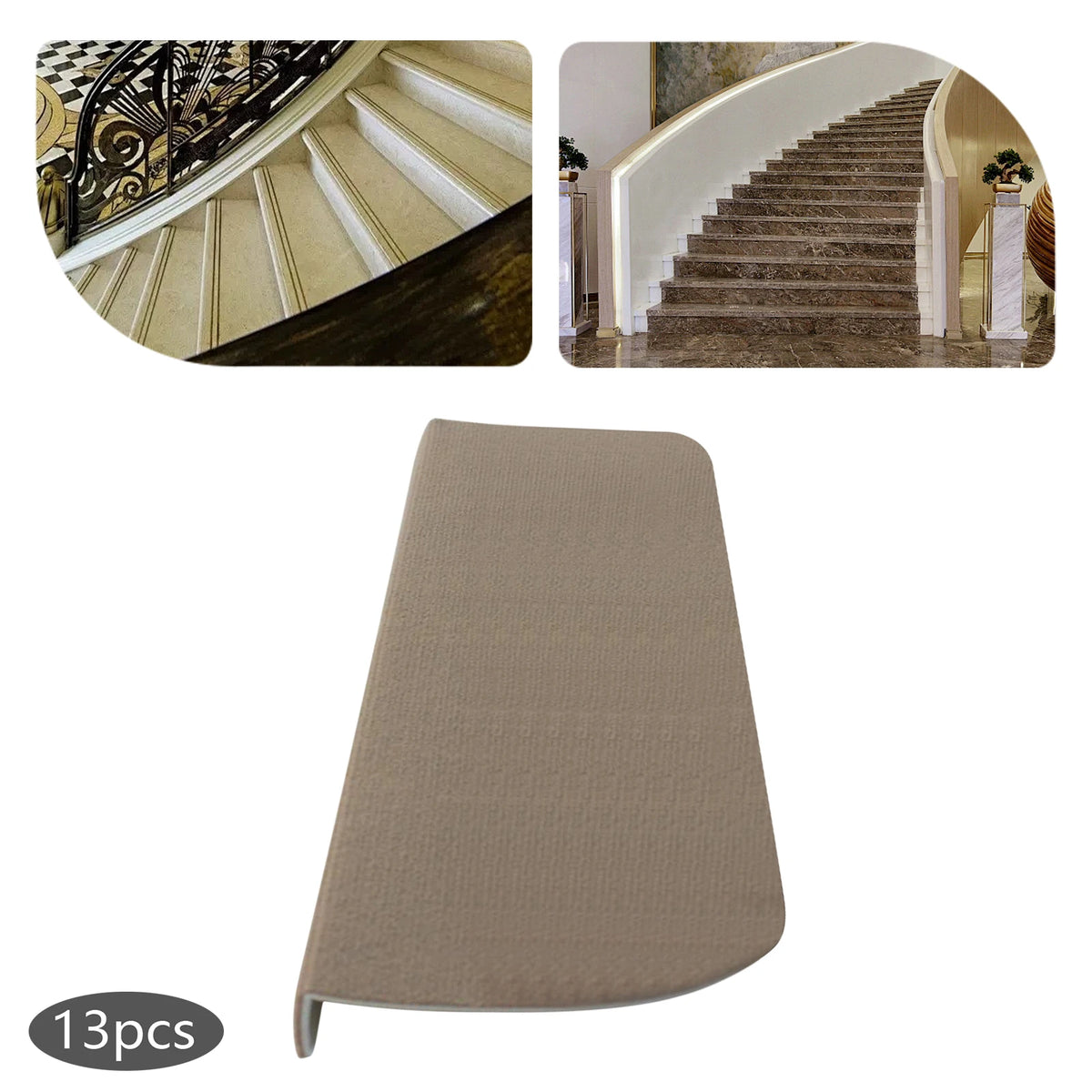 Carpet stair treads set, beige, 13 pieces, 55×24 cm, non-slip protection for stairs